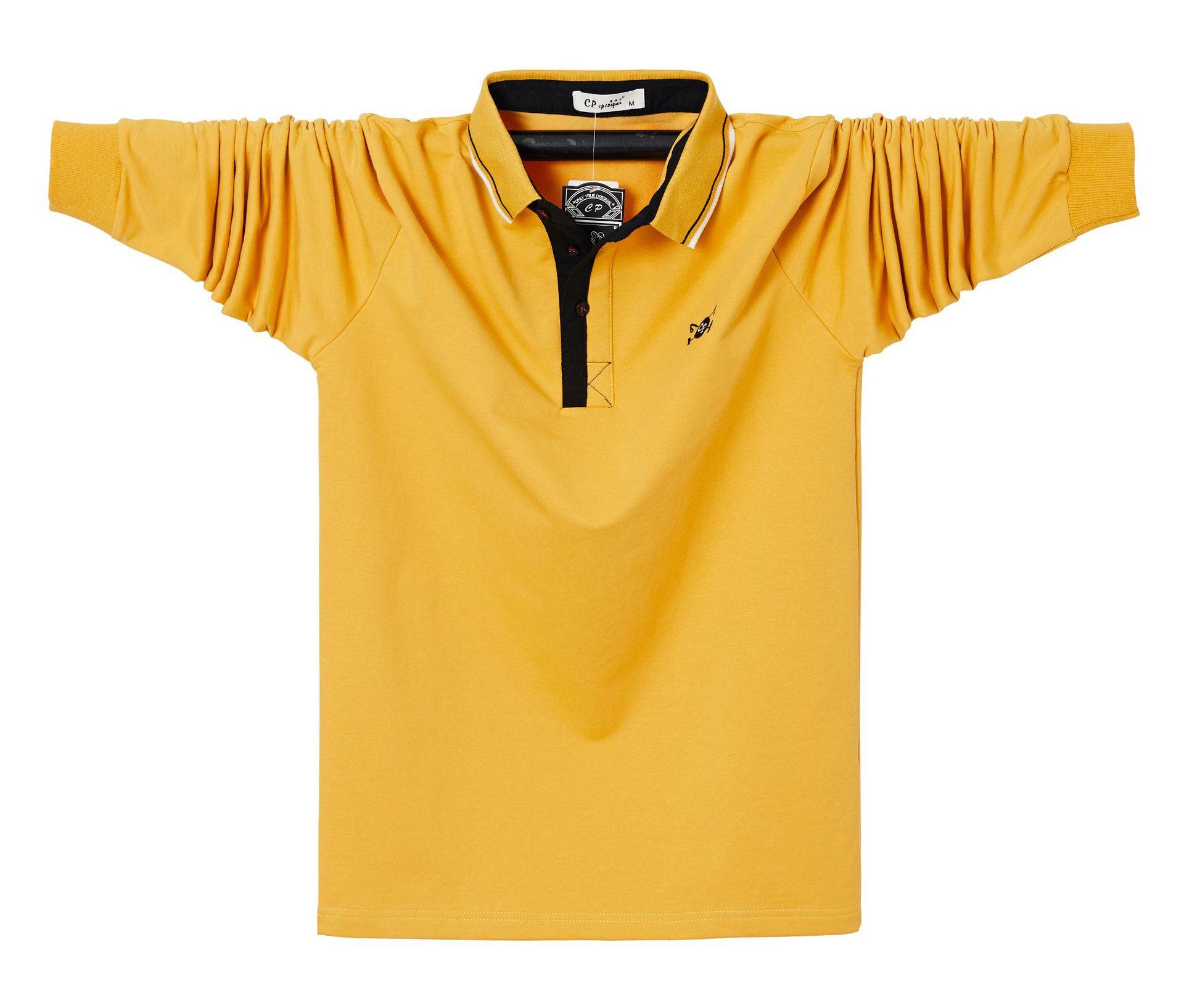 

Новая мужская деловая влагоотводящая повседневная футболка с длинным рукавом и лацканами из легкой мягкой высококачественной ткани, не мнущаяся, дышащая хлопковая рубашка поло XL жёлтый