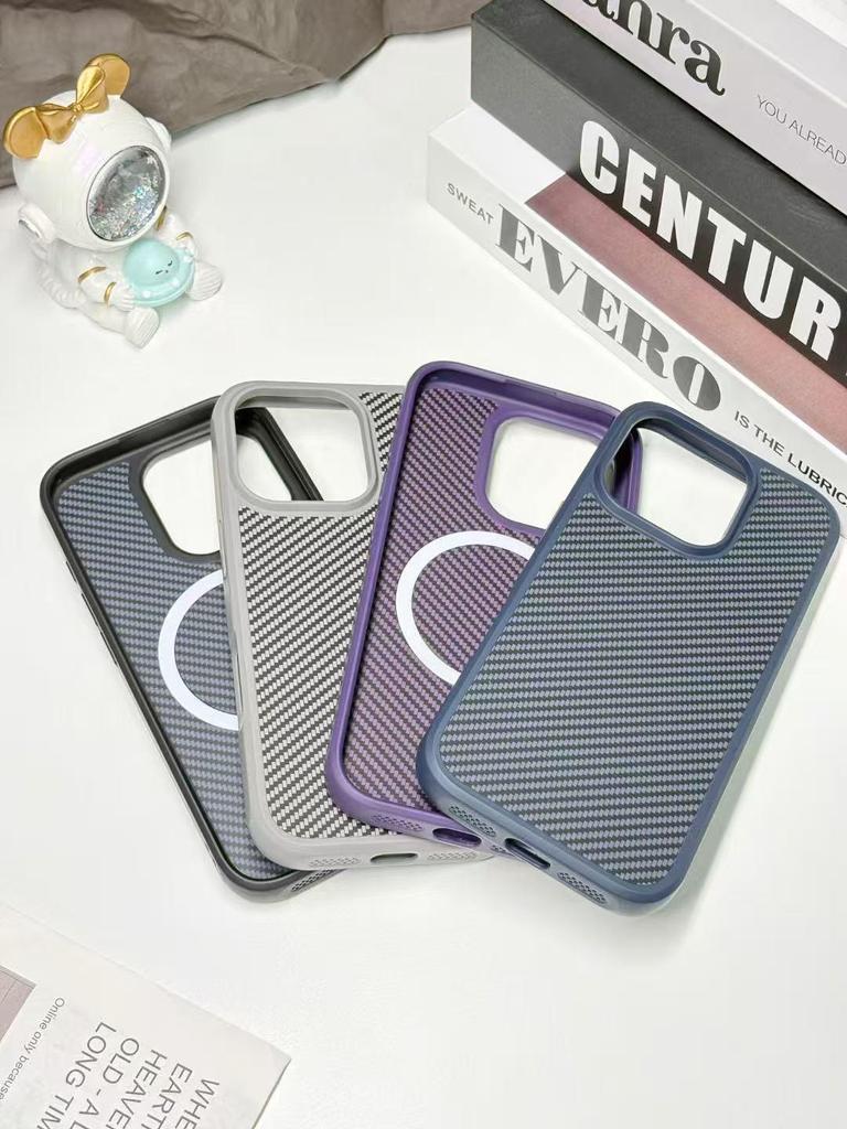 iPhone 16PM Carbon Fiber Frame Case with Magnetic Anti-Drop Protection for iPhone 17/15