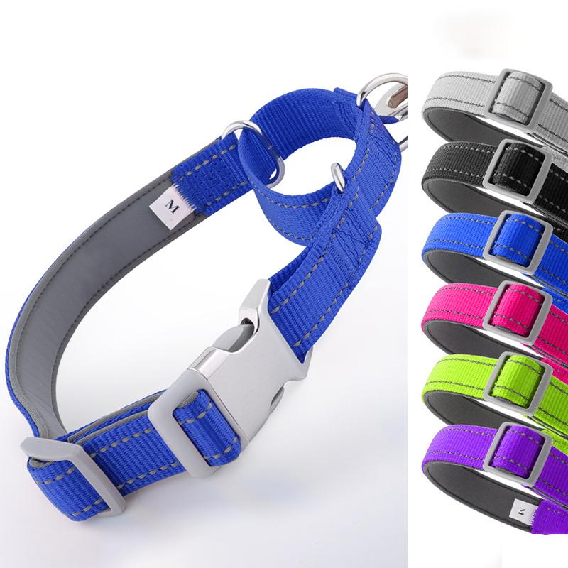 Portable Reflective Nylon Dog Chain Collar Adjustable Soft Diving Fabric Lining Outdoor Safety Cat Dog Collar Collier Pour Chien