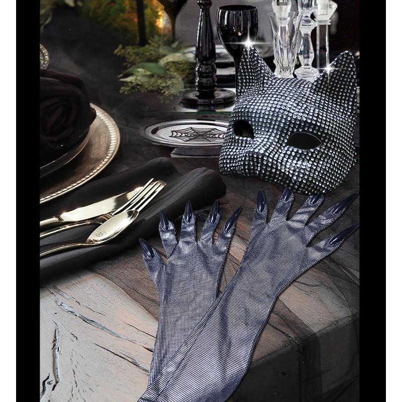 Halloweenowy zestaw z maską kota z diamentami i rękawiczkami, seksowny zestaw kocie dziewczyny wysadzany diamentami, rekwizyty do przebrania na bal
