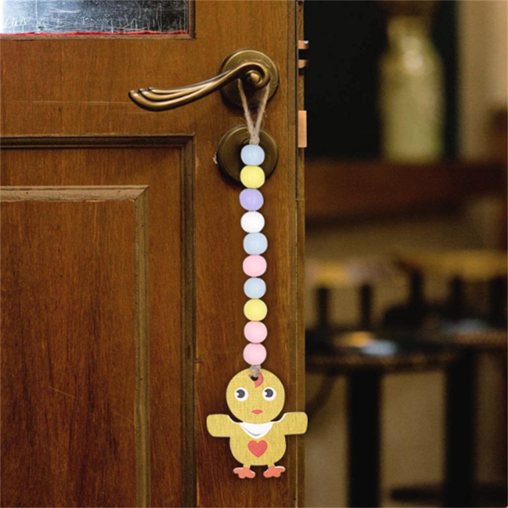 Easter Wood Bead Garlands Wood Bead Garland With Wooden Farm-house Rustic Coun-try Sign Ornament Wall Hanging Decor Beads Natural Garland Decor