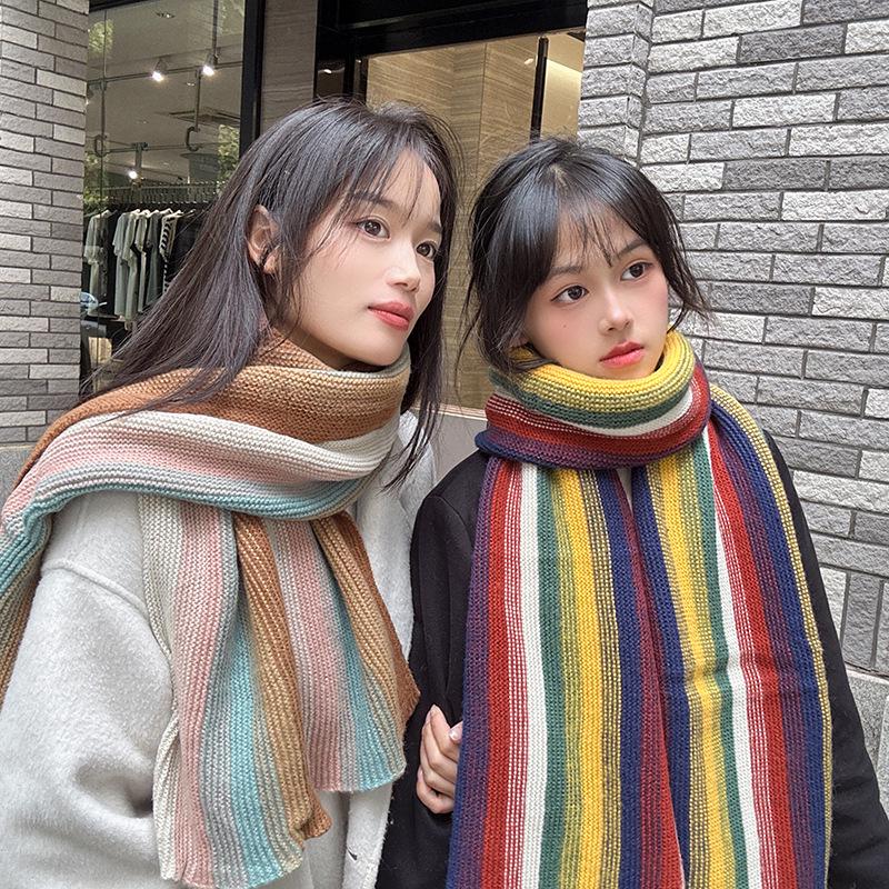 Luochi Rainbow Wool Scarf: Warm, Versatile, Thickened Korean Style Winter Accessory