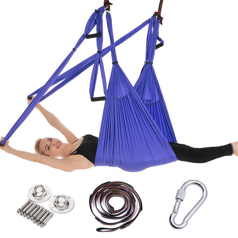 Aerial Yoga Hammock, Inversion and Handstand, 6-handle Yoga Hammock, Home Fitness with Stretch Strap, Daisy Chain, Hanging Plate