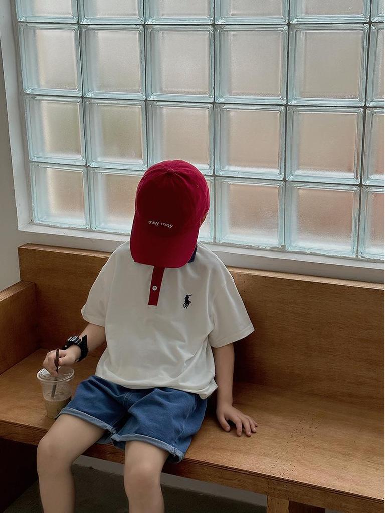 Boys' Cartoon White Polo Shirt - Short-Sleeved Summer Top with Lapel for a Handsome Look, Perfect for Graduation Photos