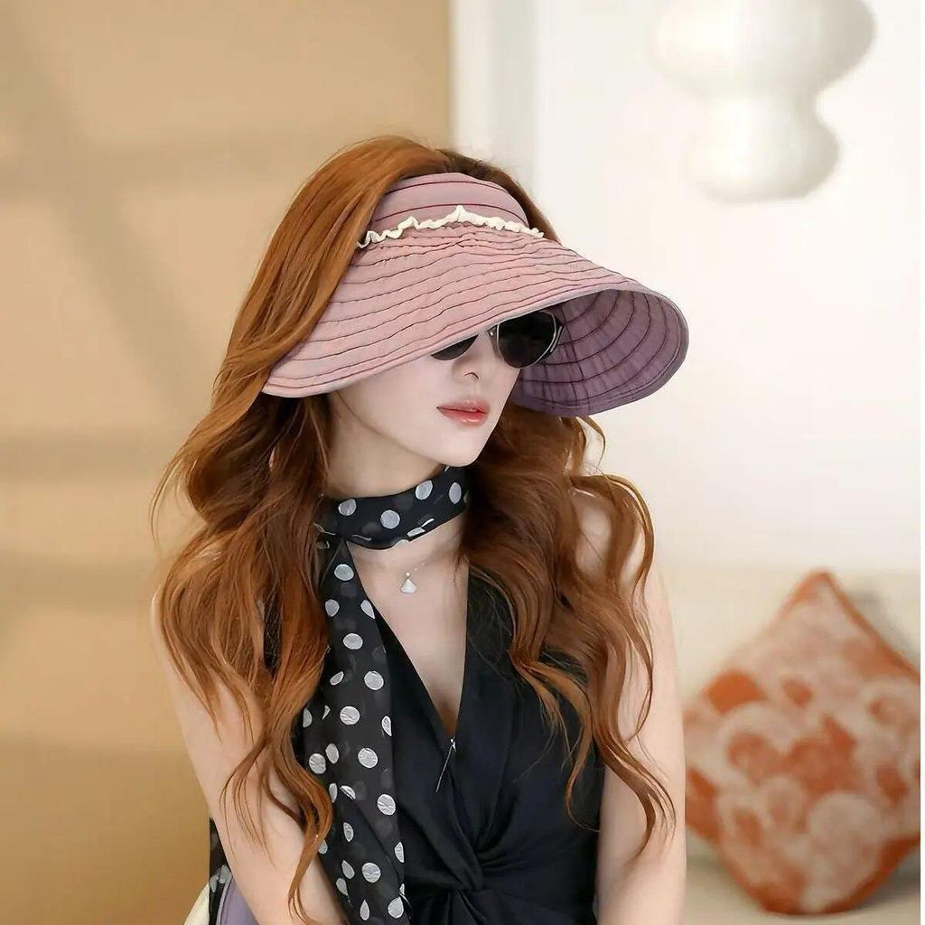 Spring and summer striped bucket hat women's foldable new long sunscreen hat fashion basin hat big head circumference sun hat