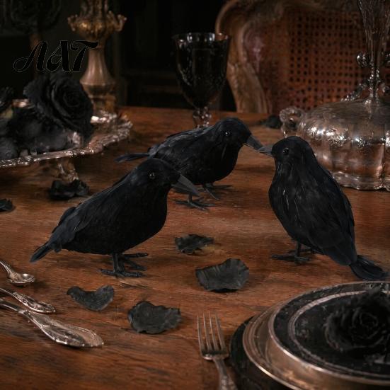 Natural Texture Crow Ornament Realistic Crows Figurine, Lifelike Feathered Raven Statue for Haunted House, Scary Durable Halloween Decoration