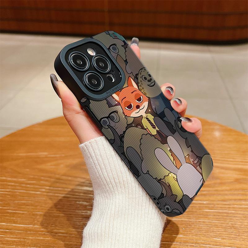Vertical Grain Leather Cartoon Couple Nick Judy Zootopia Printed Soft Silicone Phone Case Back Cover with Camera Lens Full Protection for Samsung