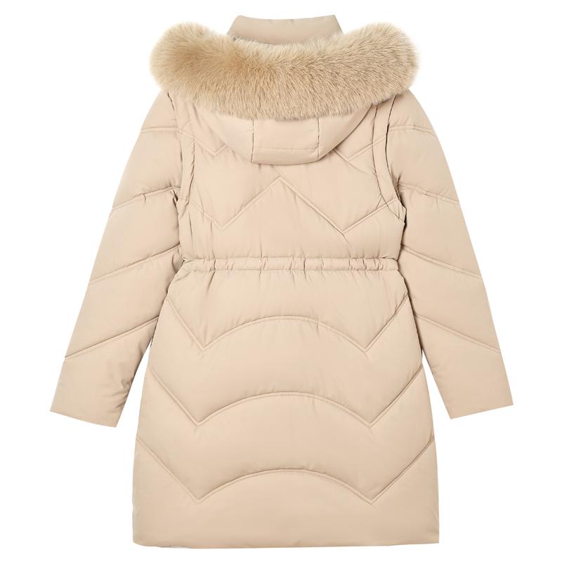 Mode Winter Damen Lange Parkas Kapuze mit Kunstfellkragen Dicke Warme Jacke Abnehmbare Ärmel Damenmäntel