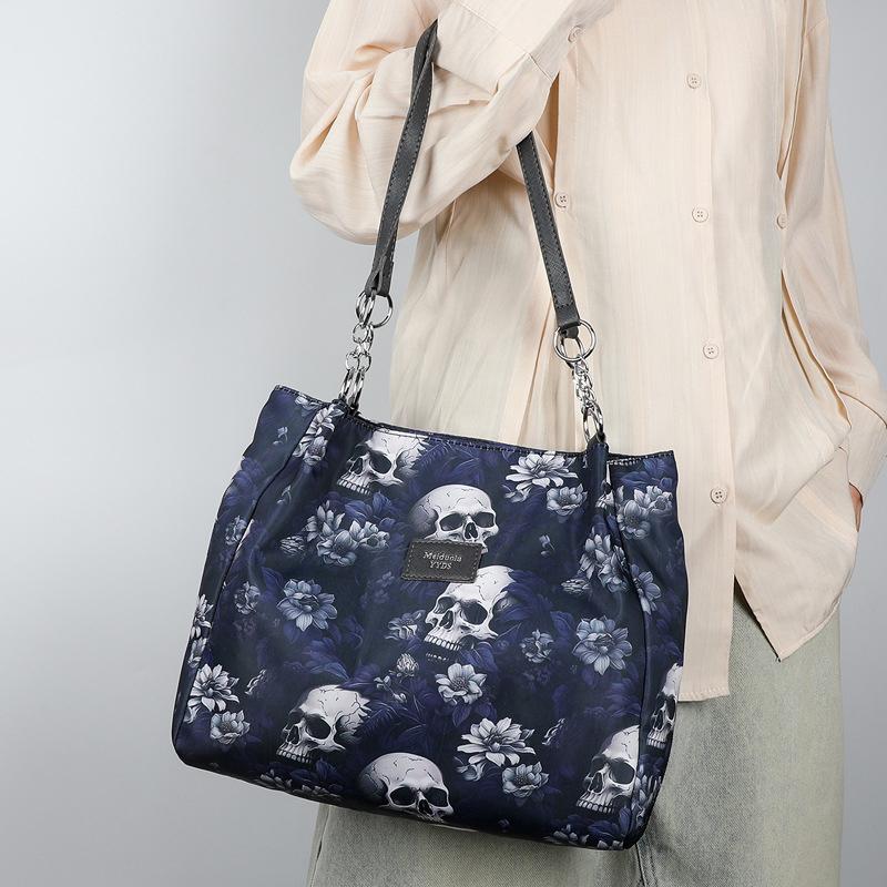 Vintage Gothic Waterproof Oxford Shoulder Bag Aesthetic Skull Print Purses Women Handbag Large Capacity Messenger Totes MIT