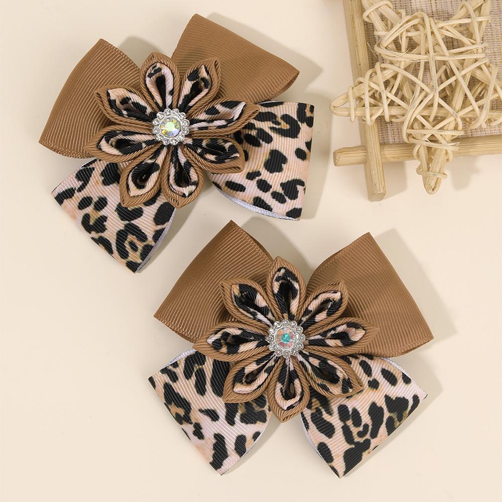 2Pcs Korean Leopard Bow Hair Clip Girls Women Trendy Ribbon Dots Bownot Hairpin Kids Sweet Cool Headdress Headwear Accessories