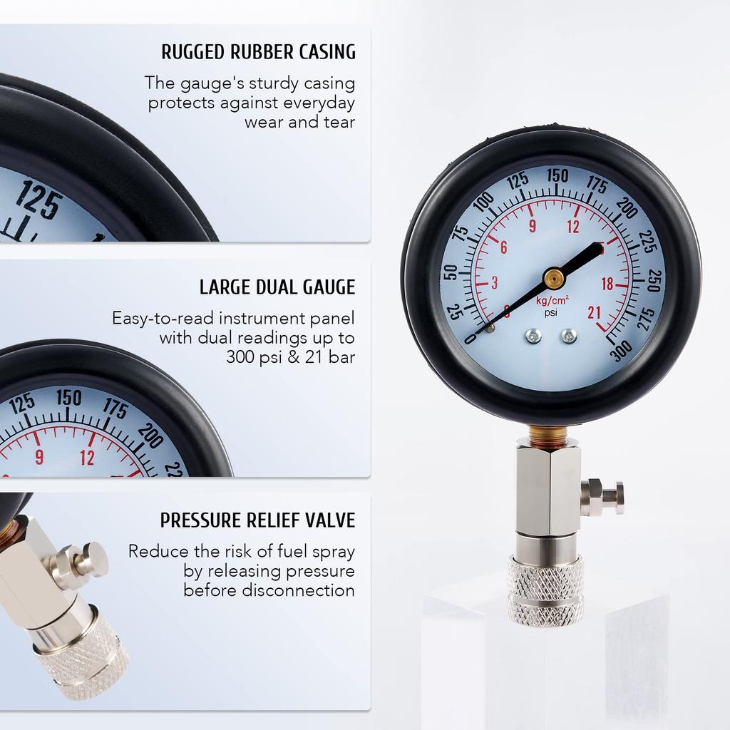 Engine Compression Meter with M10 M12 M14 M18 Adapter 0-300 PSI Pressure Gauge Automotive Cylinder Tester Kit