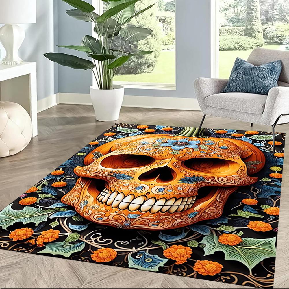 Sugar Skull Pumpkin Art Floor Mats for Living Room, Bedroom and Room Decoration Are Suitable for Gifts.