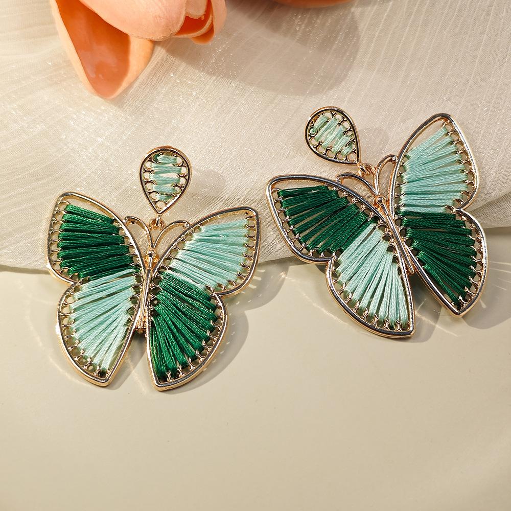 Bohemian Handmade Woven Earrings with Butterfly Design for Women, Vacation Style