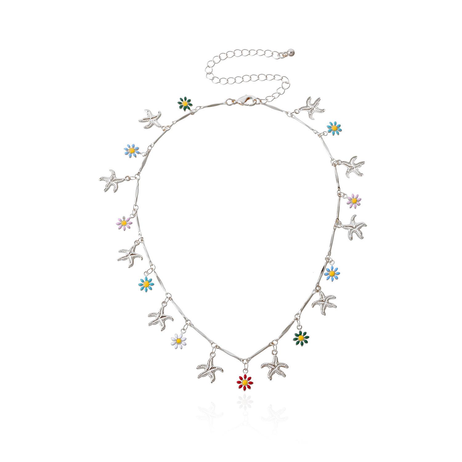 

Multi-element Hawaiian casual style necklace, straight tube starfish flower daisy necklace