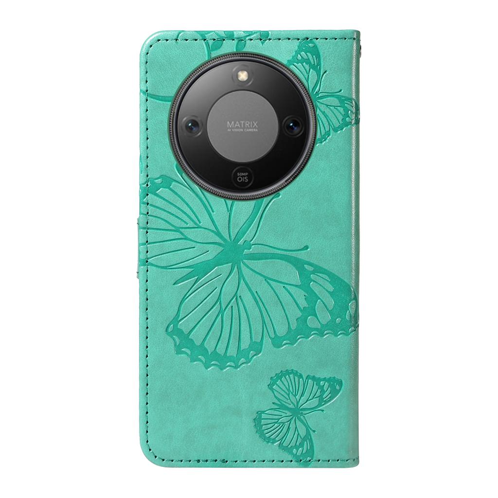 For Honor Magic8 Lite 5G/X9d 5G/X70 5G Wallet Case Floral Butterfly Imprinted Leather Phone Cover Stand -  Green