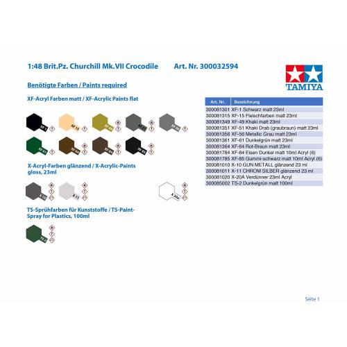 Tamiya 1/48 Military Miniature Series No. 94 British Churchill Mk. 7 Crocodile Tank Plastic Model 32594