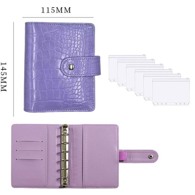 A7 Crocodile Pattern Leather Budget Binder Notebook Cash Envelopes System Set Binder Pockets Money Budget Saving Bill Organizer