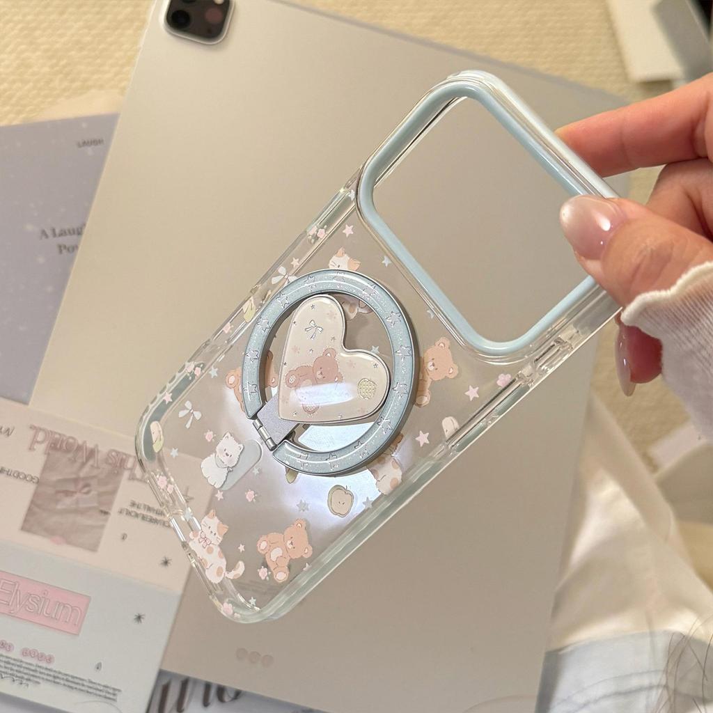 Cute Bear Magnetic Heart-Shaped Phone Case for iPhone 16, iPhone 17, and iPhone 17 Pro Max