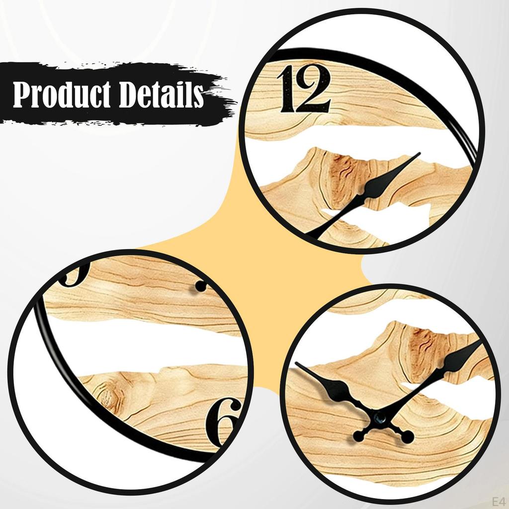 Wood Wall Clock Decorative Non Ticking Fashion Rustic Quiet Hollow for Kids Room Living