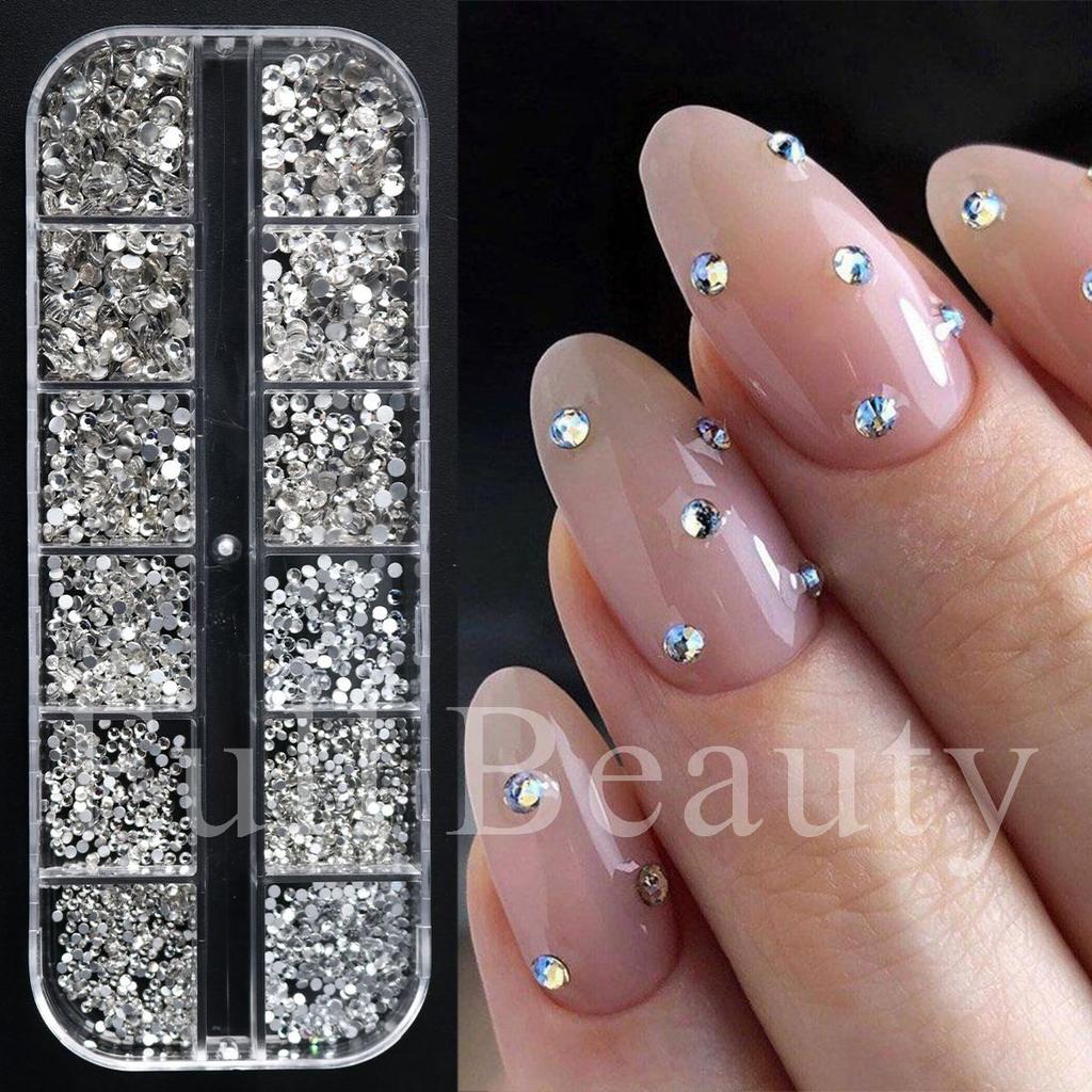New manicure 12-grid jewelry size mixed flat-bottomed diamond round silver diamond jewelry
