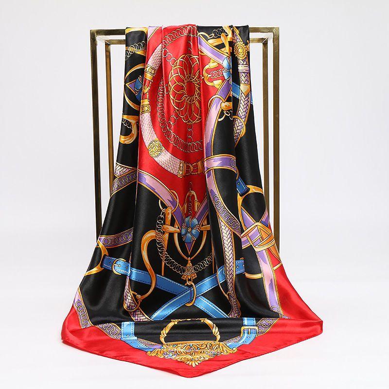 Foulard Quadrato di Seta alla Moda da 90 cm per Donna Fascia per Capelli Foulard Morbido Hijab Vintage Foulard con Stampa Floreale Bandana Pashmina da Donna