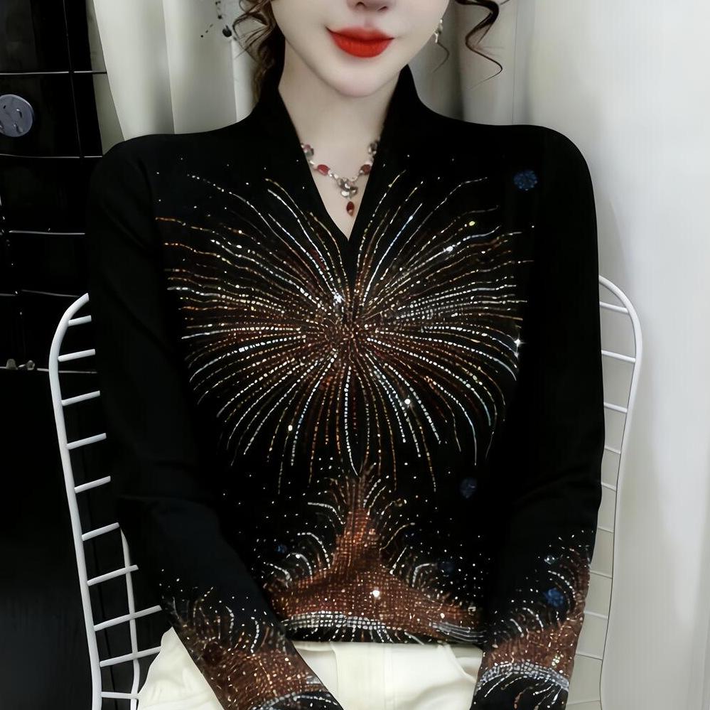 

Stylish Rhinestone Thermal Fleece Base Layer Shirt for Women - Autumn/Winter Warm Top 4XL (145-160 jin)