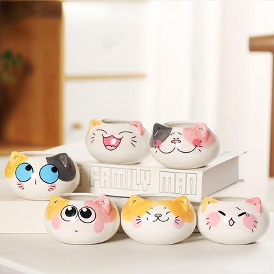 Creative Cartoon Animals Ceramic Flowerpot Cat Shaped Cute Potted Plant Desktop Potted Expression Cat Plant Pot Desk Decorate