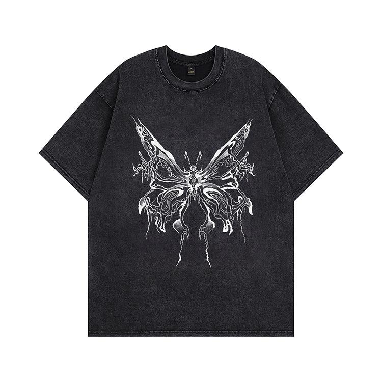 New loose trendy brand American retro high street short-sleeved heavy vintage washed old couple half-sleeved t-shirt
