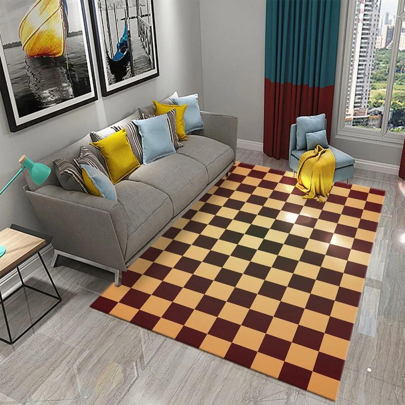 Modern Checkerboard Area Rugs Blue Black Pink Colors Wave Pattern Design for Contemporary Living Room Decor