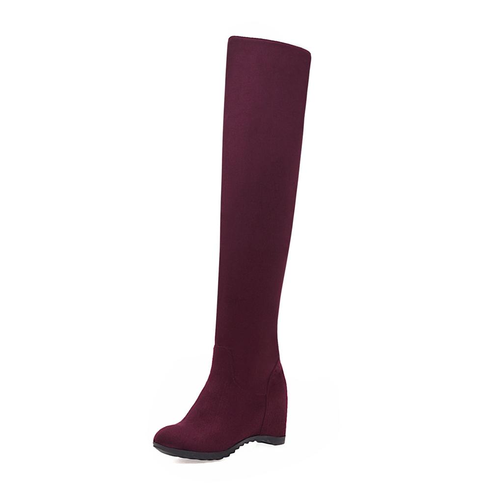Fashion Women Over The Knee Boots Height Increasing Heels Slim Long Boots Black Brown Wine Red Flock Lady Winter Shoes Big Size 33-44