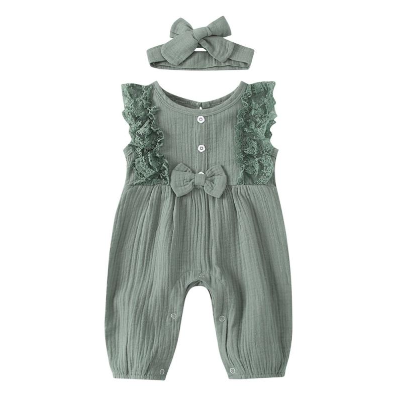 

Одежда для малышей, комбинезон для новорожденных, кружевной цельный комбинезон без рукавов + повязка на голову, одежда L/90