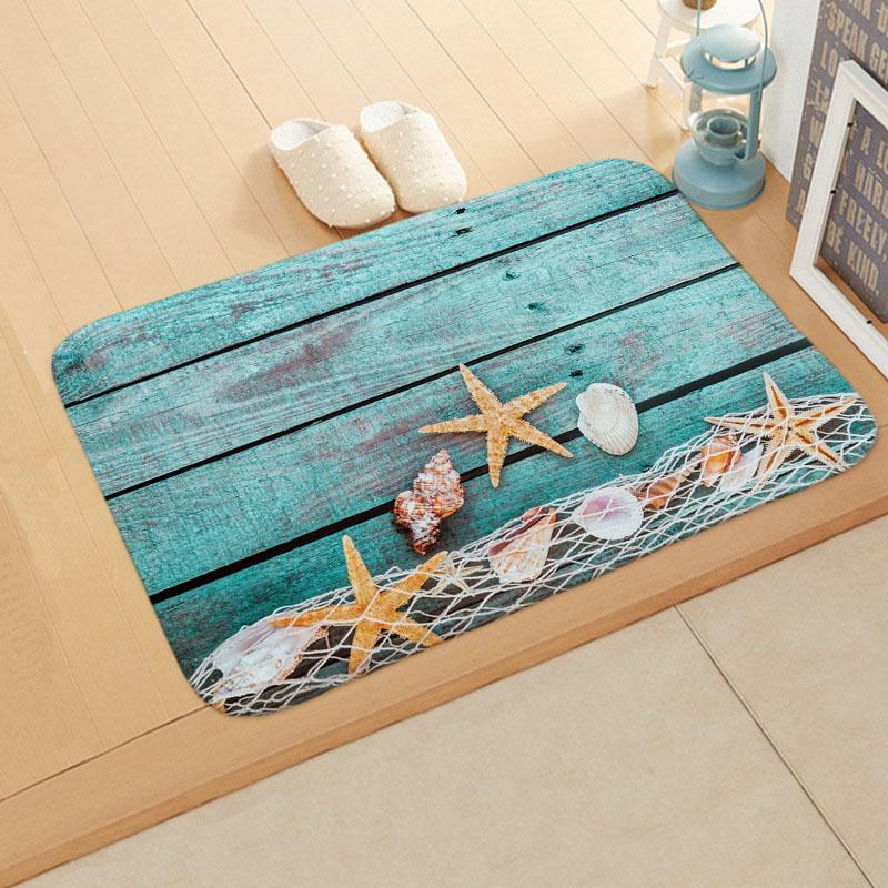 Fußmatte mit Meeres- und Seestern-Muster, rutschfeste Fußmatte, Teppich, Fußmatte aus Flanell, für den Außenbereich, Küche, Wohnzimmer, Bodenmatte, Teppich 400mm x 600mm