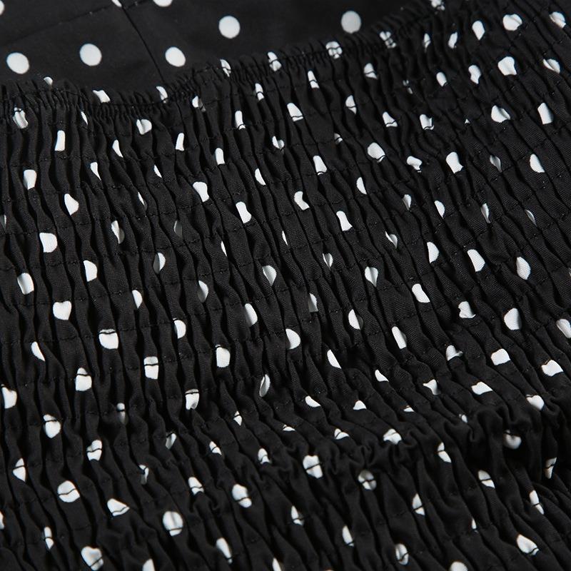 Women Summer Sweetheart Neck Polka Dot Ruffle Hem Slim Fit Sleeveless Camisole Top