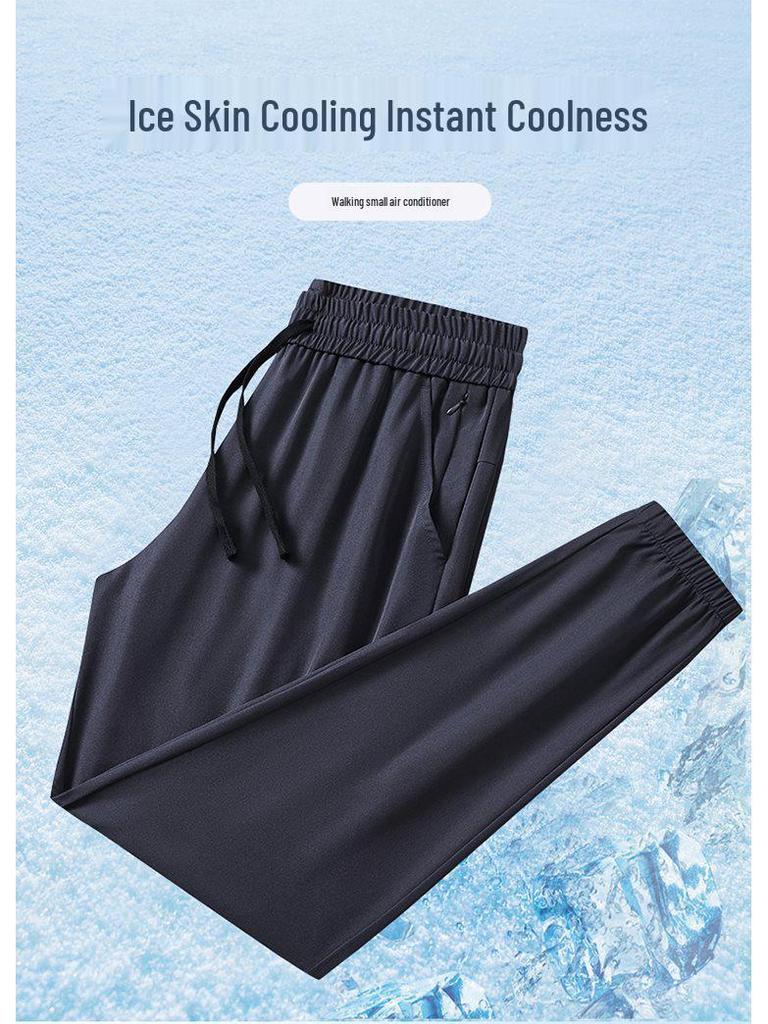 Ice Silk Summer Joggers with Zipper Pockets - Stylish, Casual & High Elasticity