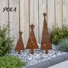 Decorative Yard Ornaments 3 Pcs Christmas Tree Metal Ornament Set, Star-Topped Decorations, Rustproof Fun Garden Sculptures Lightweight Holiday Decor