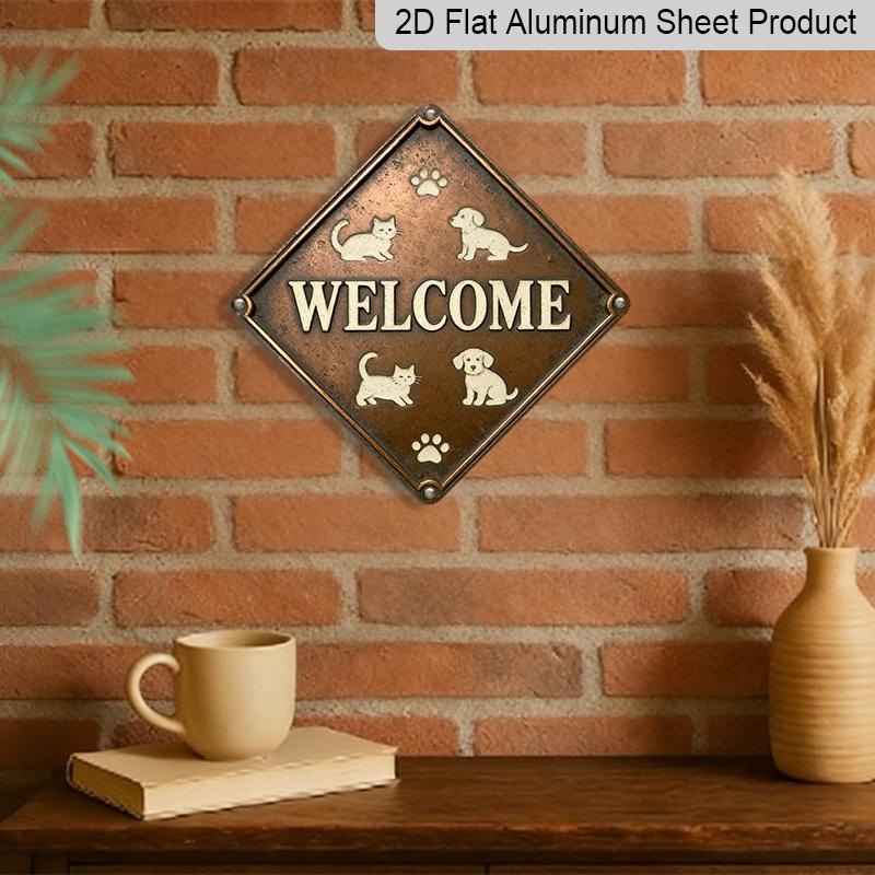 2D Flat, 1pc Vintage Dog Paw & Puppy Metal Wall Sign - Cute Puppies & Dog Paw Prints Aluminum Housewarming Gift Suitable for Front Door, Entryway