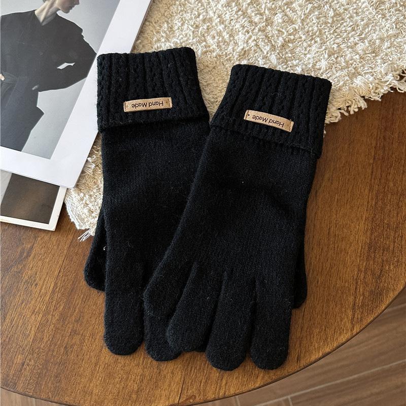 

Knitted Cashmere Gloves for Women in Autumn and Winter Solid Color Labeled Warm and Cold Proof Wrist Guard Finger Split Finger Leakage Touch Screen One Size