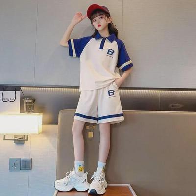 Girls' Summer 2024 Polo Collar Top & Shorts Sportswear Two-Piece Set