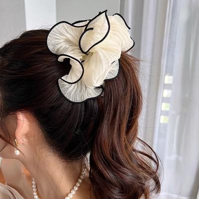 Koreanische Mode Retro Knitter Chiffon Scrunchies für Frauen Mädchen Süßes Temperament Mode Übertriebenes Haarband Haarschmuck