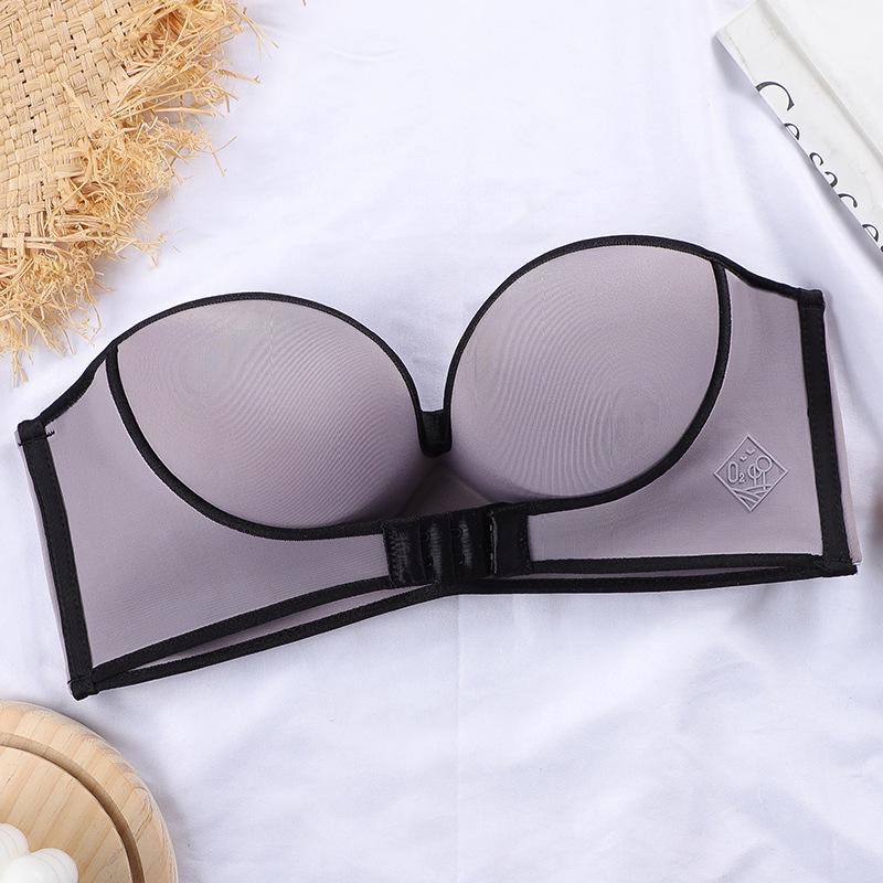 

Бюстгальтер пуш-ап без бретелек второго поколения с цветными блоками – Сексуальная нескользящая чашка с передней застежкой для женщин 38/85AB серый