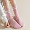 1 Pair Women Socks Mid-tube No Odor Striped Contrast Color High Elasticity Anti-slip Breathable Soft Sweat-absorption Anti-shrink Sports Cotton Socks