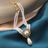 Vintage Hofstil Leichter Luxus Diamantbesetzte Doppellagige Perlenkette Elegante Schlüsselbein Kette Bankettkleid Zubehör