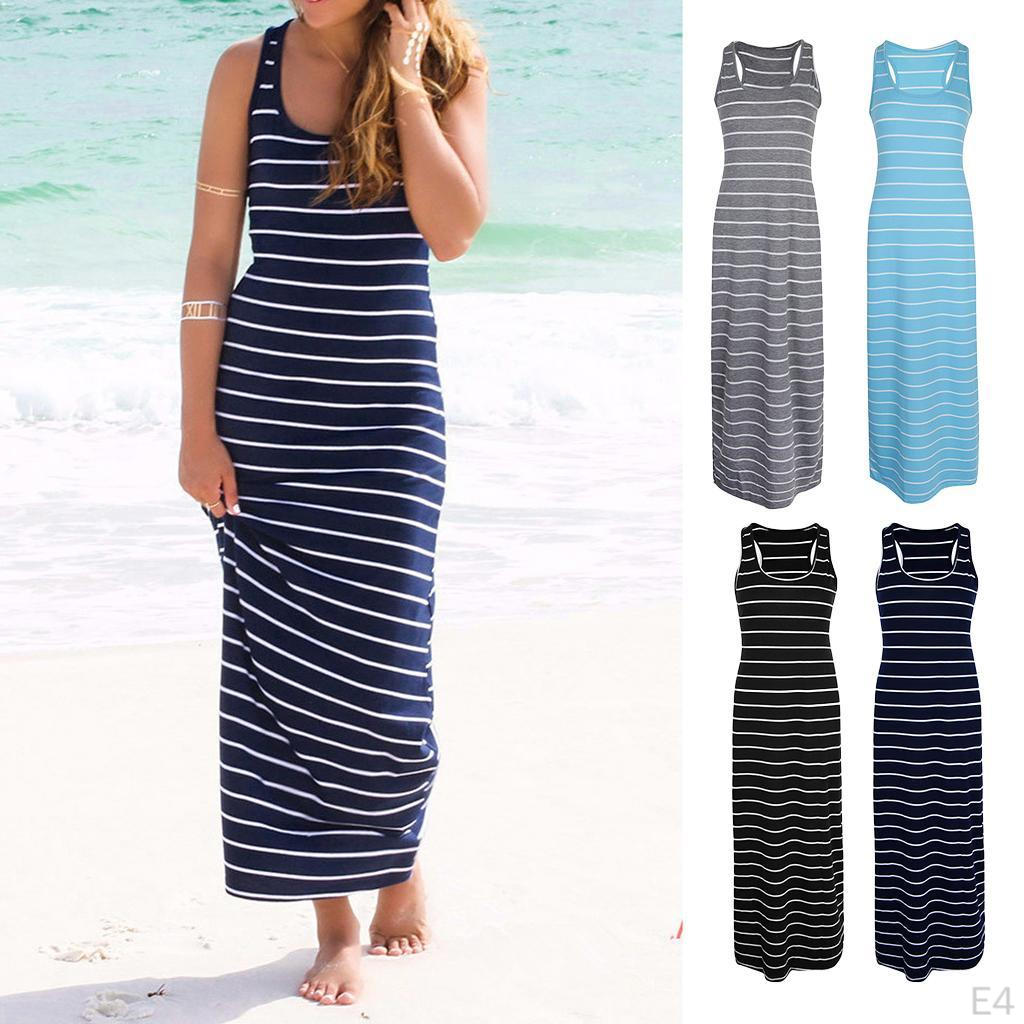 Casual Striped Sleeveless Maxi Dress for Women Girls