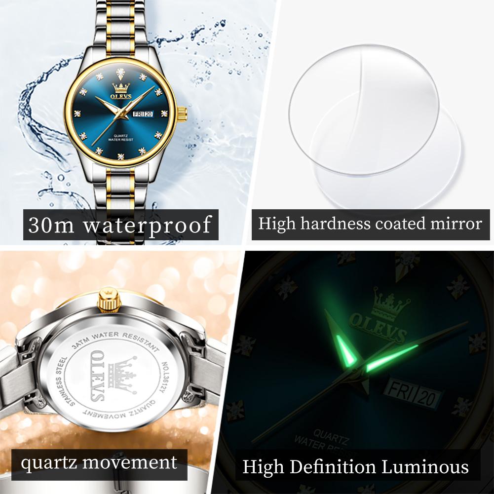 OLEVS Womens Wrist Watch Business Fashion Watches Stainless Stee Watch Bands Quartz Watch For Woman Waterproof Week Date Wristwatch