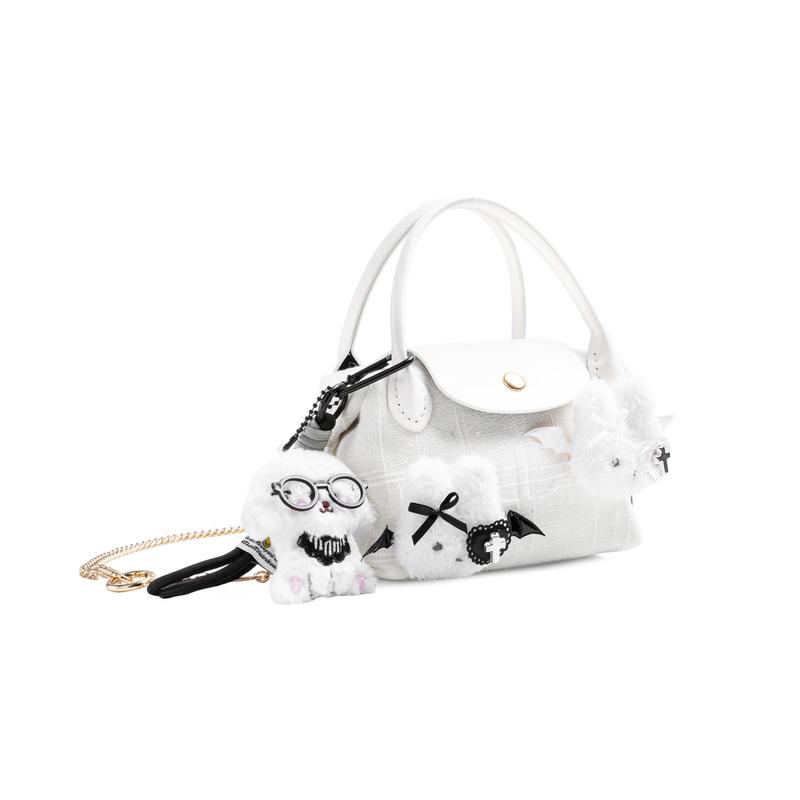 Dior [Borsa Cosmetica Personalizzata] Coniglio Demone Jinghe Decorazione Peluche Tessuto Texturizzato Romantico Francese Borsa Portaoggetti in Fibra di Poliestere Bianca Portatile