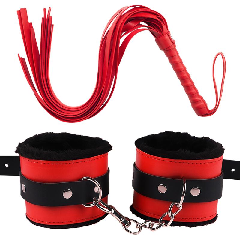 Goods For Adults Set Sexy Leather Plush Handcuffs Blindfold Spanking Soft Whips Tying Cotton Rope Couple Games Bondage Equipment