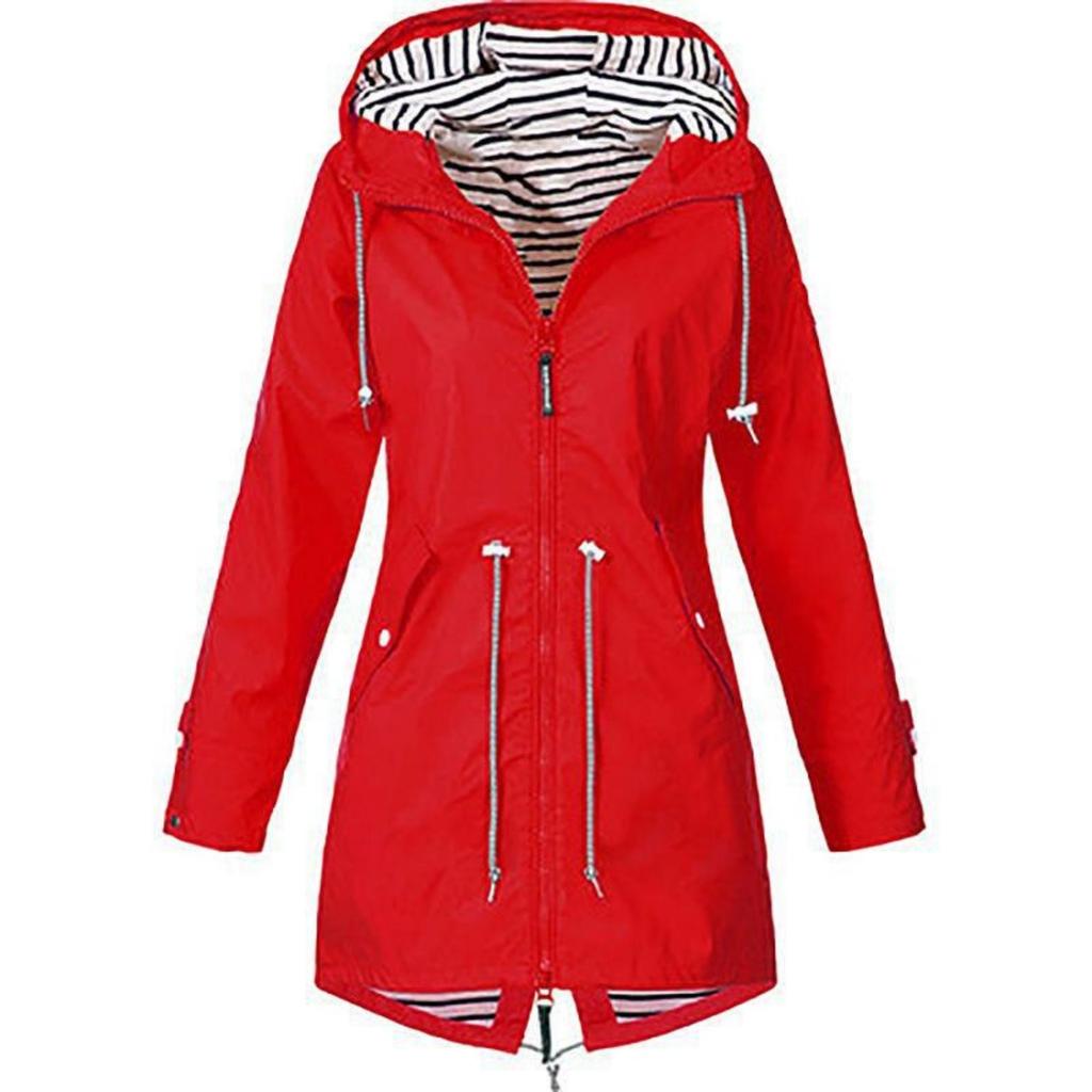 Women Solid Rain Jacket Outdoor Plus Waterproof Hooded Raincoat Windproof
