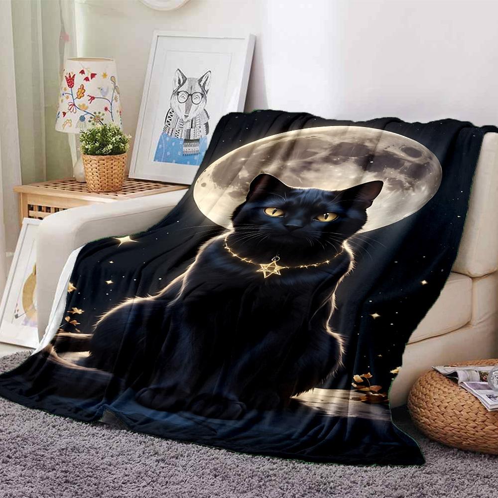 

1pc cat moon Soft Warm Throw Blanket Nap Blanket For Couch Sofa Office Bed Camping Travel,Comfortable 80cmx120cm