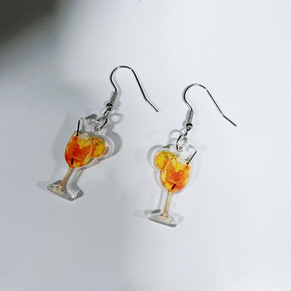 2D Flat Design Orange Juice Earrings Lightweight Material Drop Earrings  Beer Festival