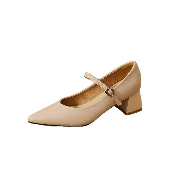 French Soft Leather Mary Jane Women's Shoes 2025 Autumn New Square Heel Single Shoes with Skirt Medium Heel High Heels Thick Heel Trendy